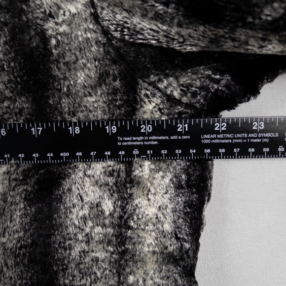 Chico's Jacket Sz 2 US Large Black Gray Striped Faux Fur Button Up Mob Wife - Picture 5 of 8